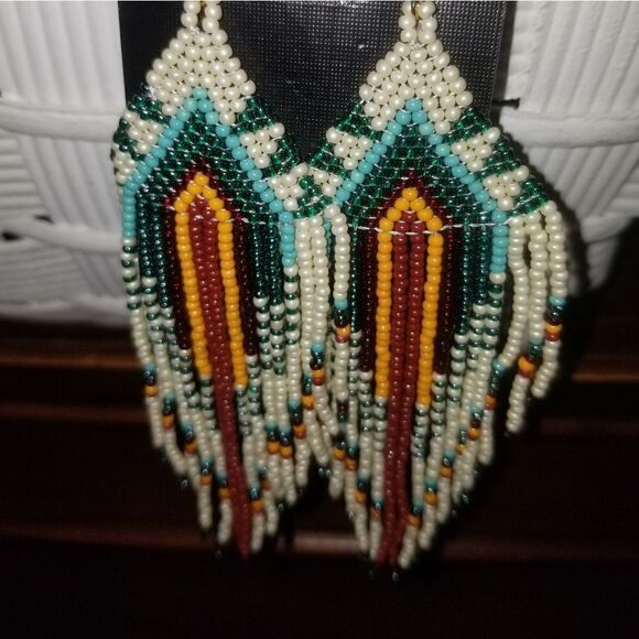 Earrings. Multi, Color  Southwestern, Bohemian Beaded. Pierced. New - Picture 3 of 4